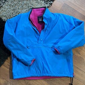 GAP Bright Blue Half-Zip Jacket with Pink Interior vintage